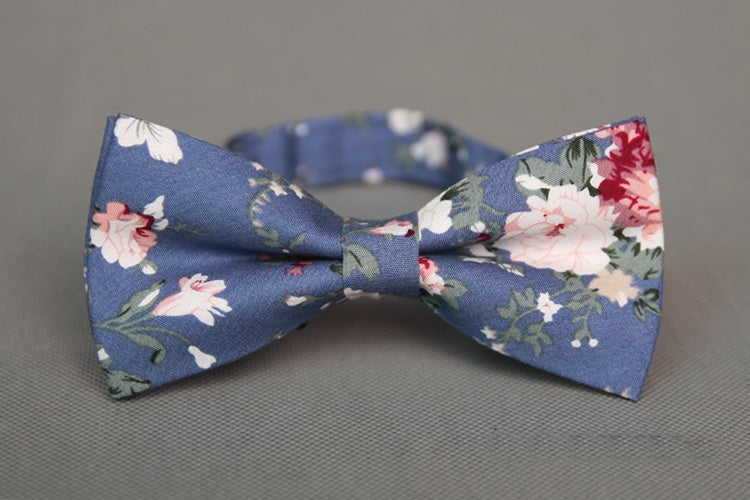 Greyish Blue Floral Bow Tie