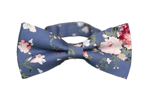 Greyish Blue Floral Bow Tie