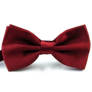 Wine Red Satin Silk Tuxedo Bow Tie