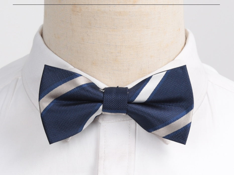 Subtle Silver & Light Blue Striped Bow Tie