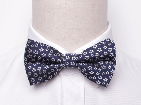 Geometric Flowers on Dark Blue Bow Tie