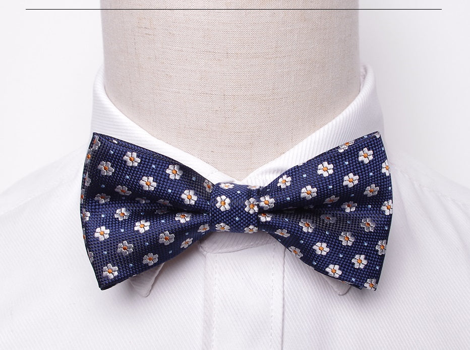 Geometric Flowers & Dots Dark Blue Bow Tie