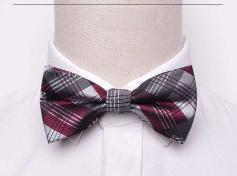 Grey & Maroon Tartan Checks Bow Tie