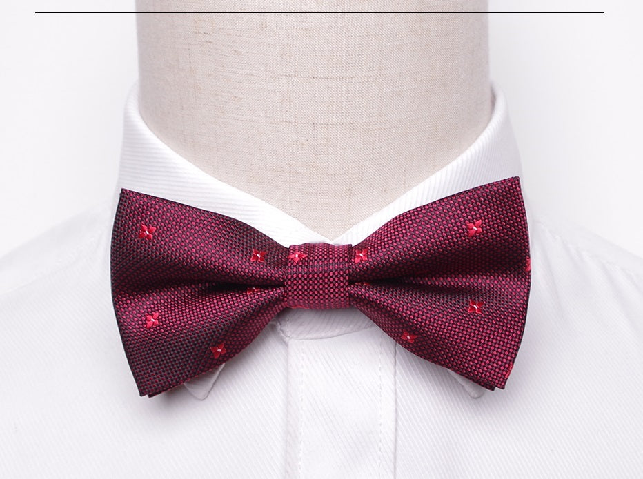 Wine Red Subtle Checks Flower Spotted Bow Tie