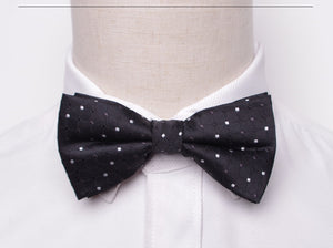 White & Black Polka Dotted Black Textured Bow Tie
