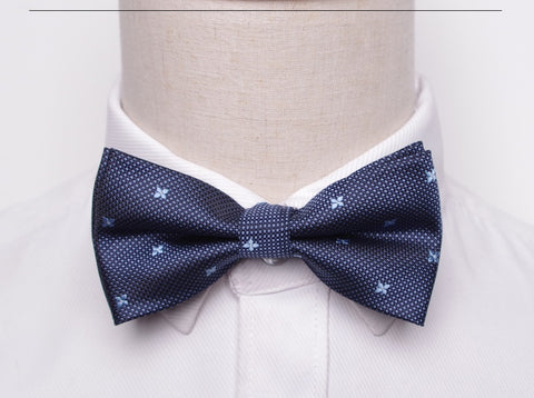 Blue Subtle Checks Flower Spotted Bow Tie