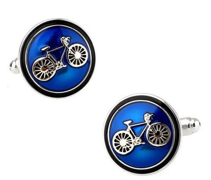 Blue enamel with silver bicycle detail Cufflinks