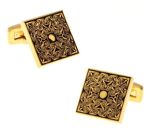 Swirl enamel engraved gold cufflinks