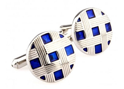 Silver weave on blue enamel circle Cufflinks