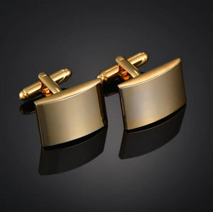 Gold Curved Rectangle Solid Cufflinks