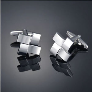 Silver Four Blocks Criss Cross Cufflinks