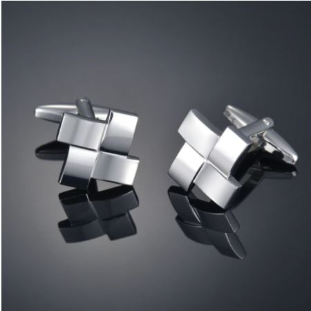 Silver Four Blocks Criss Cross Cufflinks