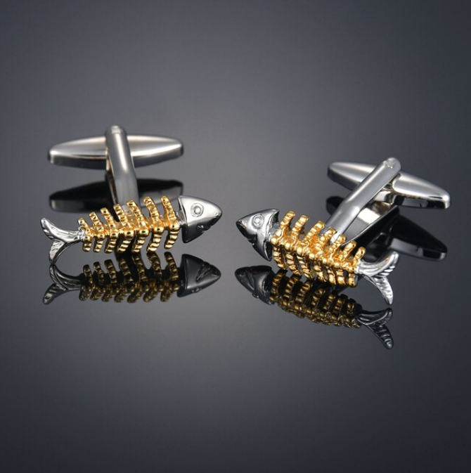 Fish Skeleton Two Tone Cufflink
