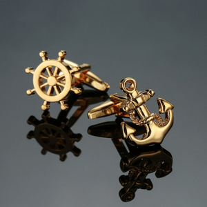 Gold Helm & Anchor Cufflinks