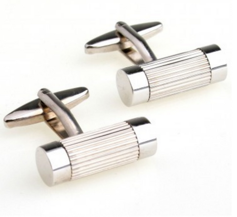 Textured cylinder Silver Cufflinks