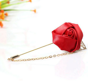 Red Satin Rose Lapel Pin Chain