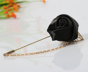 Black Satin Rose Lapel Pin Chain