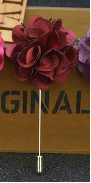 Wine Red Flower Fabric Lapel Pin
