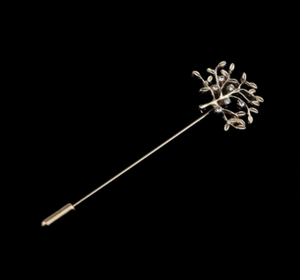 Gold Rhinestone Leaf Lapel Pin
