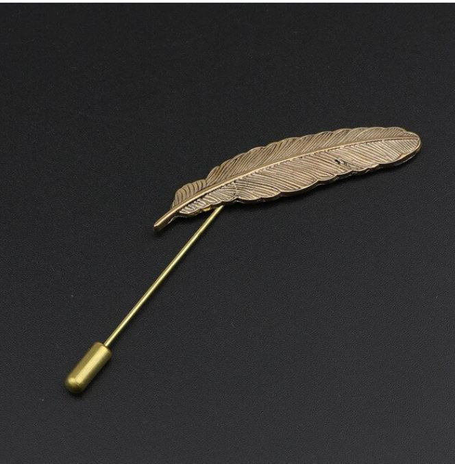 Antique Gold Feather Lapel Pin