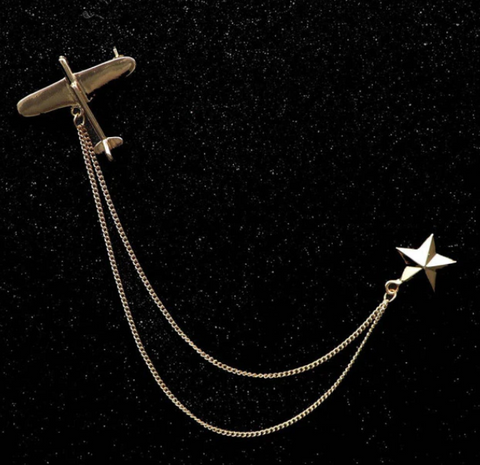 Airplane & Star Gold Lapel Pin Chain