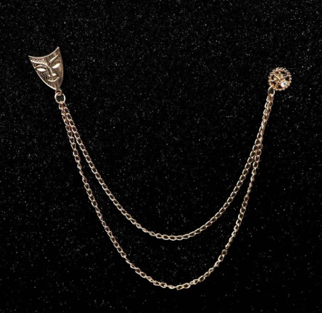 Theatre Mask Gold Lapel Pin Chain