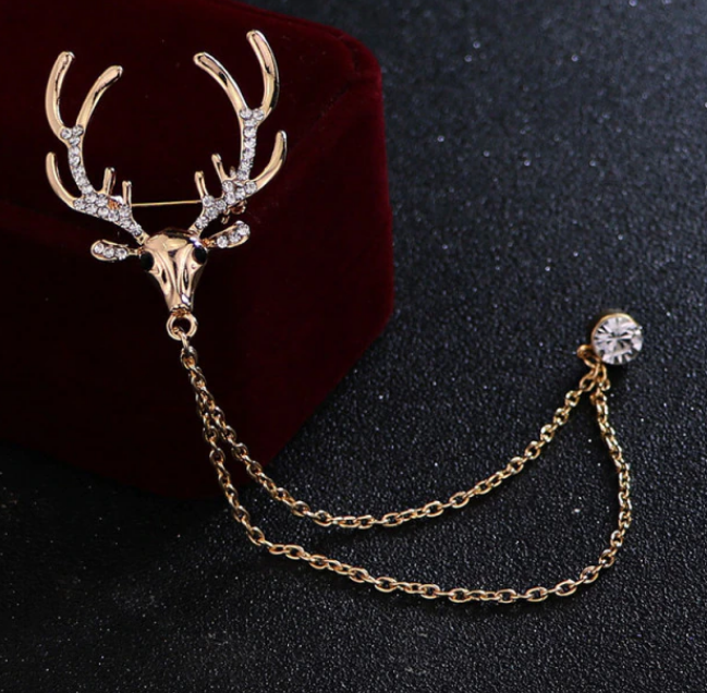 Deer Rhinestone Gold Lapel Pin Chain
