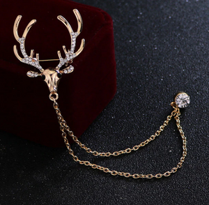 Deer Rhinestone Gold Lapel Pin Chain
