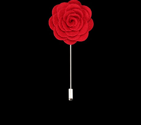 Suede Red Flower Lapel Pin