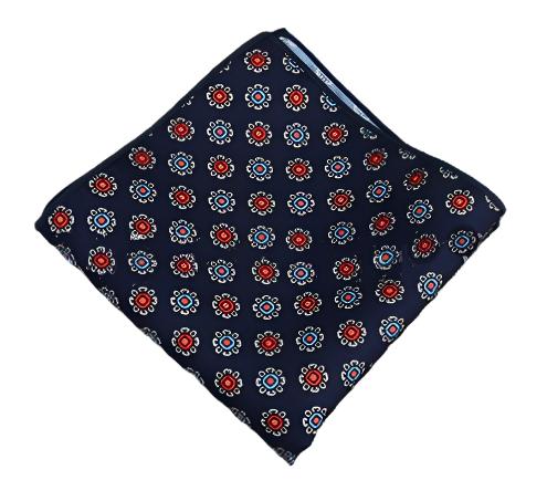 Dark Blue Geometric Floral Pocket Square