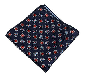 Dark Blue Geometric Floral Pocket Square