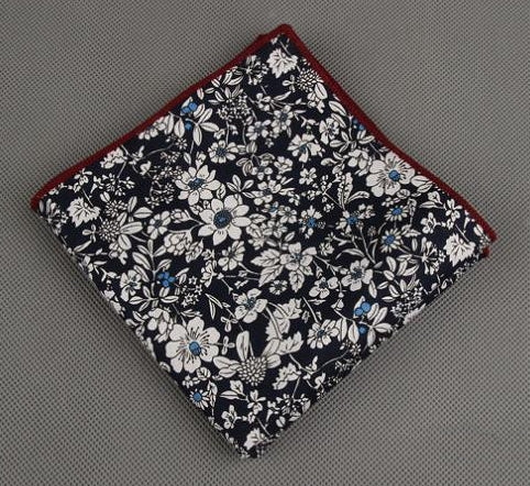 White & Dark Blue Floral Pocket Square