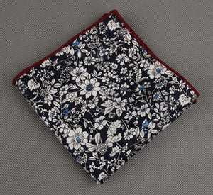 White & Dark Blue Floral Pocket Square