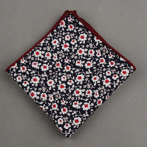 White and Red Floral Pocket Square