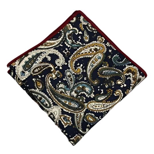 Dark Blue & Green Paisley Pocket Square