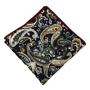 Dark Blue & Green Paisley Pocket Square