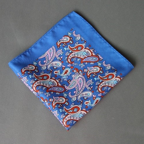 Turquoise, Orange & Light Pink Paisely Pocket Square