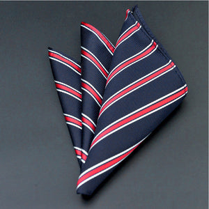 Double Striped Navy Blue & Red Pocket Square