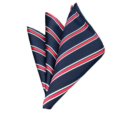 Double Striped Navy Blue & Red Pocket Square
