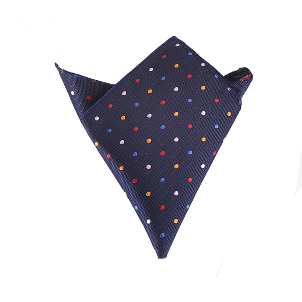 Yellow Red Blue & White Polka dots on dark blue Pocket Square
