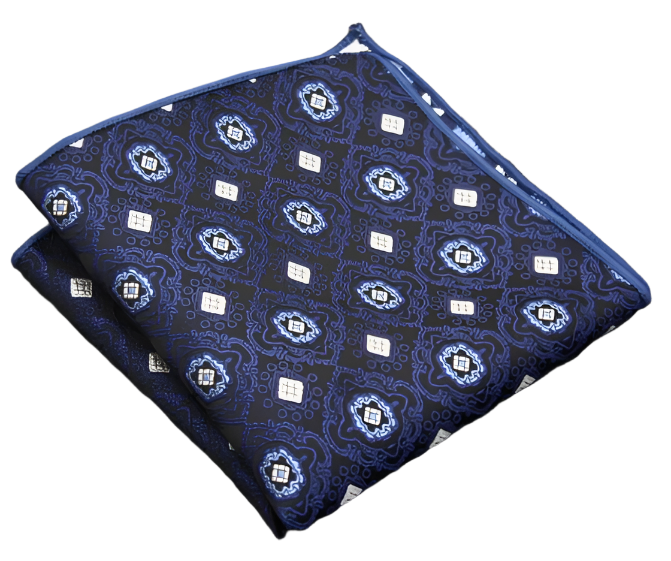 Geometric Square Filigree Blue Pocket Square
