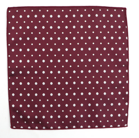 White Woven Polka Dots on Maroon Pocket Square