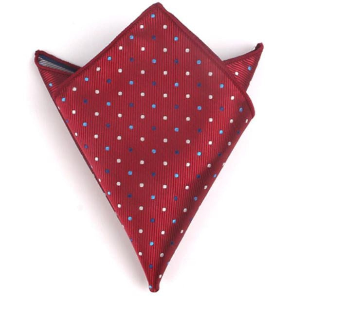 Blue & White Polka dots on Wine Red Pocket Square