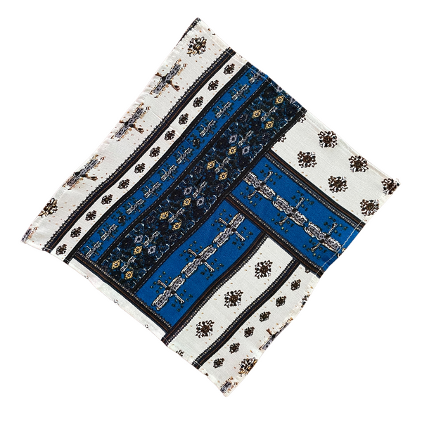 Vintage Printed Blue & White Pocket Square