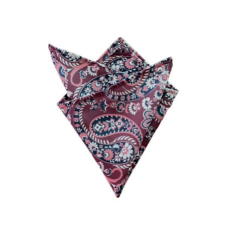 Vintage Block Print Paisley Red Pocket Square