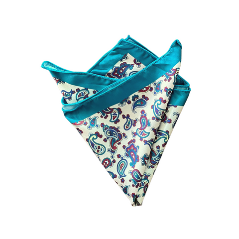 Teal Boarder Paisley Pocket Square