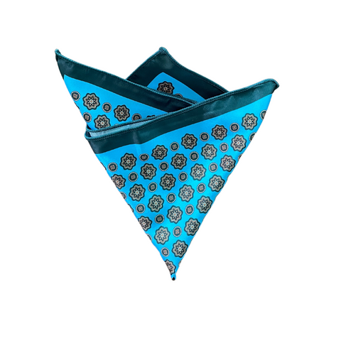 Vintage Print Turquoise & Dark Green Pocket Square