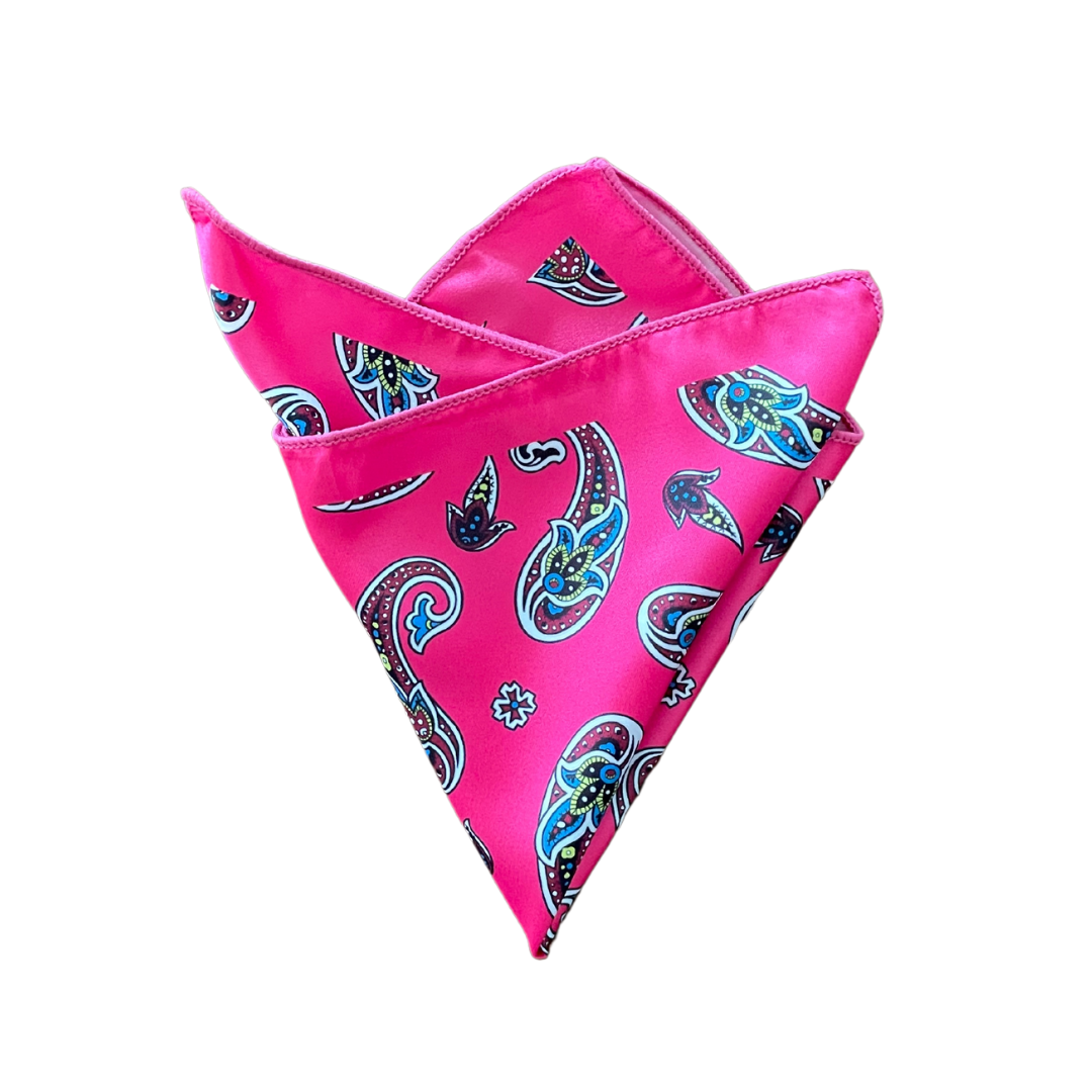 Neon Pink Paisley Pocket Square