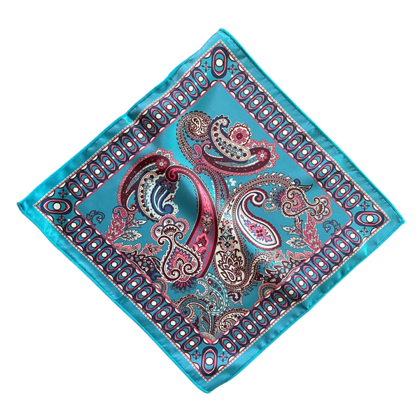 Turquoise blue & Pink Classic Paisley Pocket Square