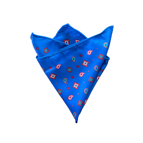 Classic Red Paisley Prints on Blue Pocket Square